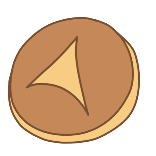 A flat brown circle with the imprint of a triangle on the top, which is a pale color.